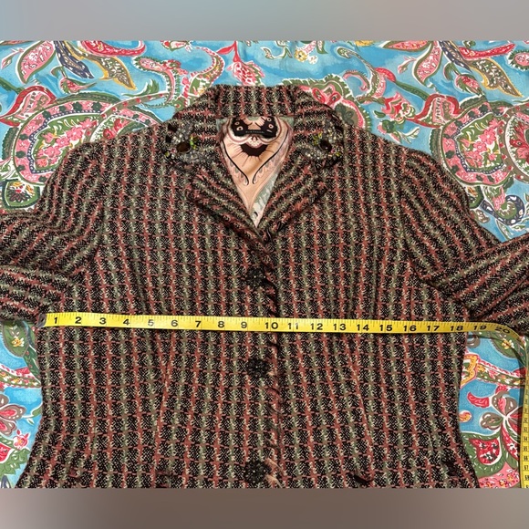 ELIE TAHARI tweed EMBELLISHED blazer sport coat jacket BEADED boho luxury LARGE - Picture 5 of 16